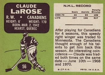 1970-71 Topps #56 Claude Larose Back