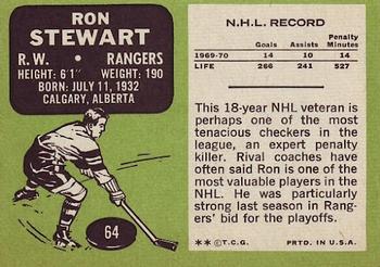 1970-71 Topps #64 Ron Stewart Back