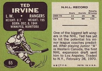 1970-71 Topps #65 Ted Irvine Back