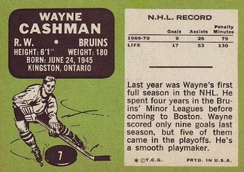 1970-71 Topps #7 Wayne Cashman Back