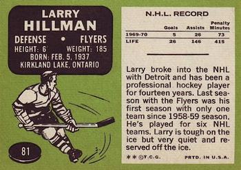 1970-71 Topps #81 Larry Hillman Back