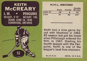 1970-71 Topps #93 Keith McCreary Back