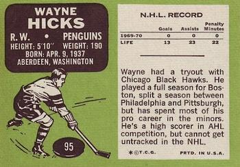 1970-71 Topps #95 Wayne Hicks Back