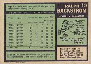 1971-72 O-Pee-Chee #108 Ralph Backstrom Back