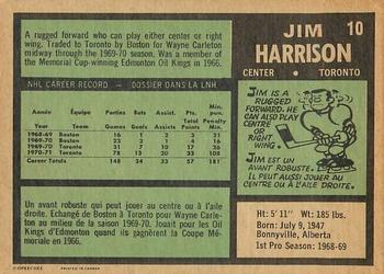 1971-72 O-Pee-Chee #10 Jim Harrison Back