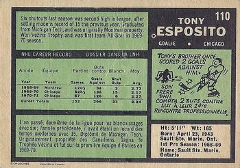 1971-72 O-Pee-Chee #110 Tony Esposito Back