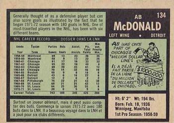 1971-72 O-Pee-Chee #134 Ab McDonald Back