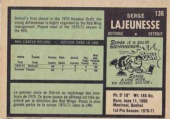 1971-72 O-Pee-Chee #136 Serge Lajeunesse Back