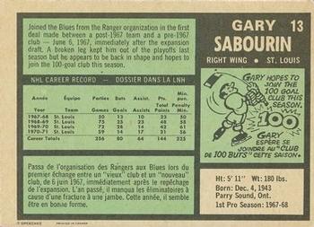 1971-72 O-Pee-Chee #13 Gary Sabourin Back