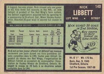 1971-72 O-Pee-Chee #140 Nick Libett Back