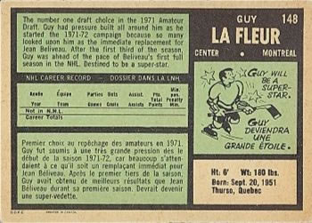 1971-72 O-Pee-Chee #148 Guy Lafleur Back