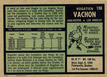 1971-72 O-Pee-Chee #156 Rogatien Vachon Back