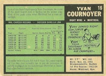 1971-72 O-Pee-Chee #15 Yvan Cournoyer Back