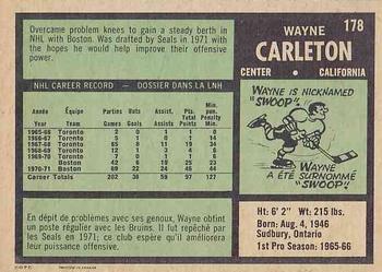 1971-72 O-Pee-Chee #178 Wayne Carleton Back