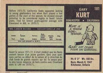 1971-72 O-Pee-Chee #181 Gary Kurt Back