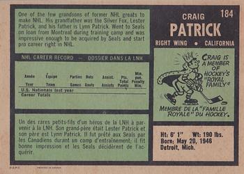 1971-72 O-Pee-Chee #184 Craig Patrick Back