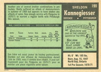 1971-72 O-Pee-Chee #190 Sheldon Kannegiesser Back