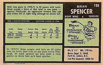 1971-72 O-Pee-Chee #198 Brian Spencer Back
