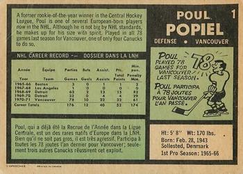 1971-72 O-Pee-Chee #1 Poul Popiel Back