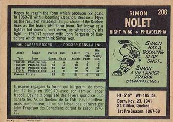 1971-72 O-Pee-Chee #206 Simon Nolet Back