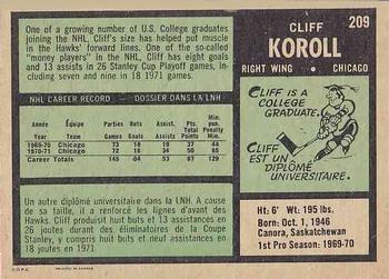 1971-72 O-Pee-Chee #209 Cliff Koroll Back