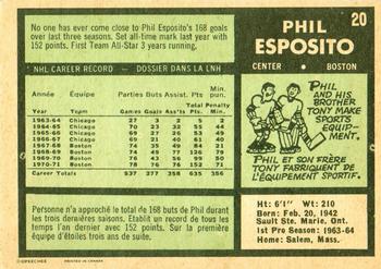 1971-72 O-Pee-Chee #20 Phil Esposito Back