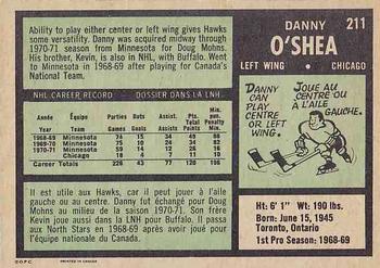 1971-72 O-Pee-Chee #211 Danny O'Shea Back