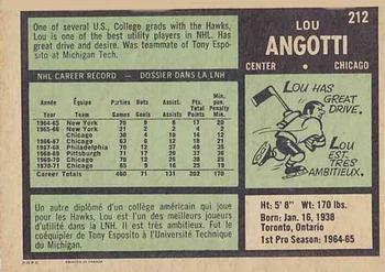 1971-72 O-Pee-Chee #212 Lou Angotti Back