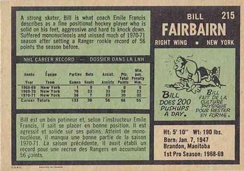 1971-72 O-Pee-Chee #215 Bill Fairbairn Back