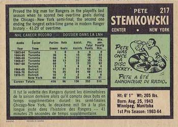 1971-72 O-Pee-Chee #217 Pete Stemkowski Back