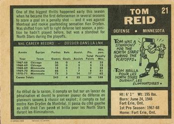 1971-72 O-Pee-Chee #21 Tom Reid Back