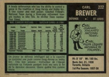 1971-72 O-Pee-Chee #222 Carl Brewer Back