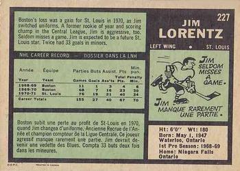 1971-72 O-Pee-Chee #227 Jim Lorentz Back