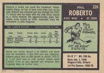 1971-72 O-Pee-Chee #228 Phil Roberto Back