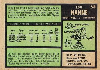 1971-72 O-Pee-Chee #240 Lou Nanne Back