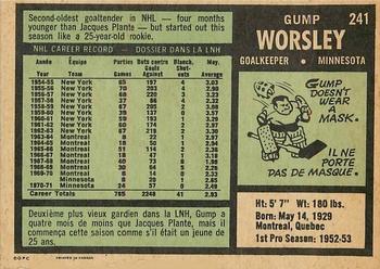 1971-72 O-Pee-Chee #241 Gump Worsley Back