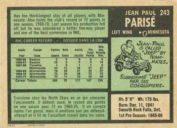 1971-72 O-Pee-Chee #243 Jean-Paul Parise Back