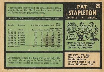 1971-72 O-Pee-Chee #25 Pat Stapleton Back