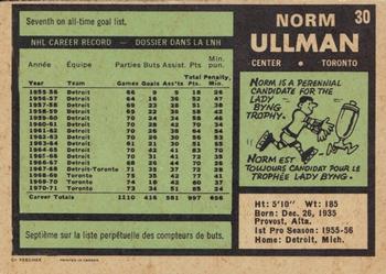 1971-72 O-Pee-Chee #30 Norm Ullman Back