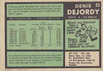1971-72 O-Pee-Chee #63 Denis DeJordy Back