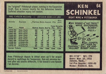 1971-72 O-Pee-Chee #64 Ken Schinkel Back