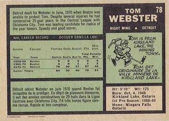 1971-72 O-Pee-Chee #78 Tom Webster Back