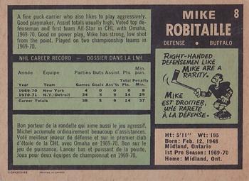 1971-72 O-Pee-Chee #8 Mike Robitaille Back