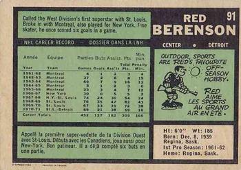 1971-72 O-Pee-Chee #91 Red Berenson Back