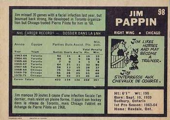 1971-72 O-Pee-Chee #98 Jim Pappin Back