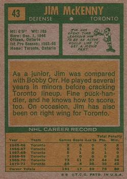 1971-72 Topps #43 Jim McKenny Back