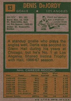 1971-72 Topps #63 Denis DeJordy Back