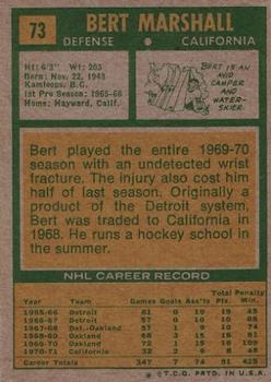 1971-72 Topps #73 Bert Marshall Back