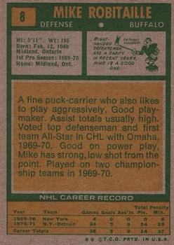 1971-72 Topps #8 Mike Robitaille Back