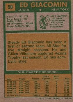 1971-72 Topps #90 Ed Giacomin Back